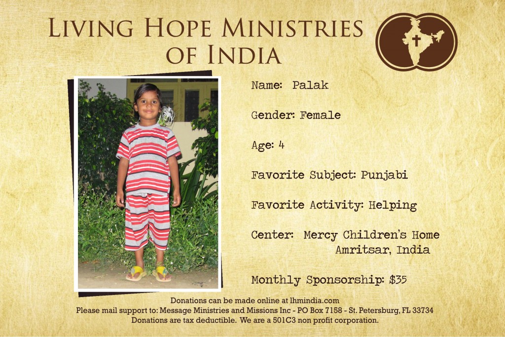 Child Sponsor - India - Palak